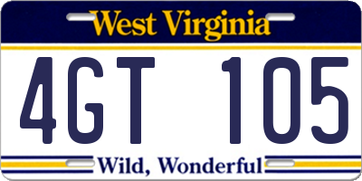 WV license plate 4GT105