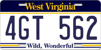 WV license plate 4GT562