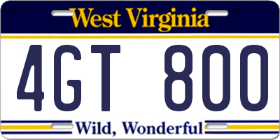 WV license plate 4GT800