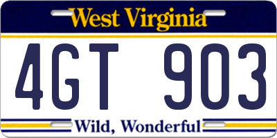 WV license plate 4GT903