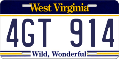 WV license plate 4GT914