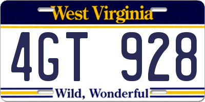 WV license plate 4GT928