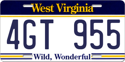 WV license plate 4GT955