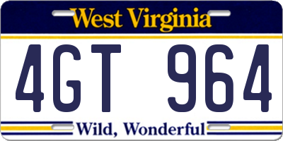 WV license plate 4GT964