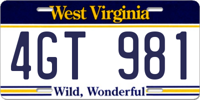 WV license plate 4GT981