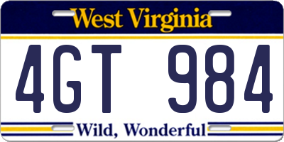 WV license plate 4GT984