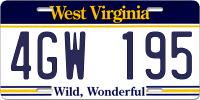 WV license plate 4GW195