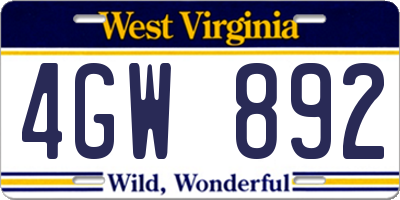 WV license plate 4GW892