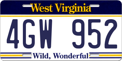 WV license plate 4GW952