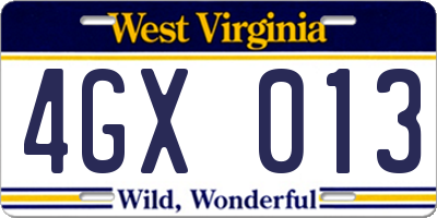 WV license plate 4GX013