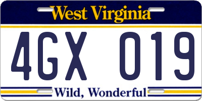 WV license plate 4GX019