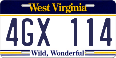 WV license plate 4GX114