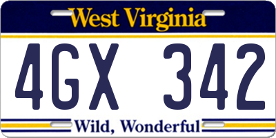WV license plate 4GX342