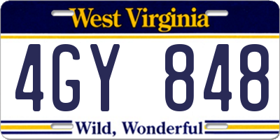 WV license plate 4GY848