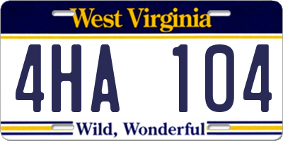 WV license plate 4HA104