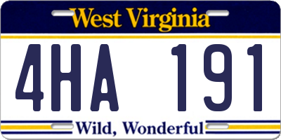 WV license plate 4HA191