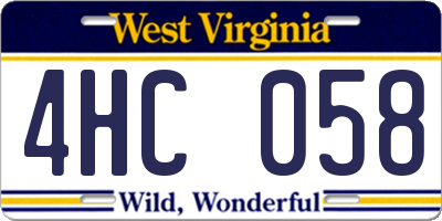 WV license plate 4HC058