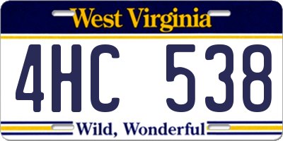 WV license plate 4HC538