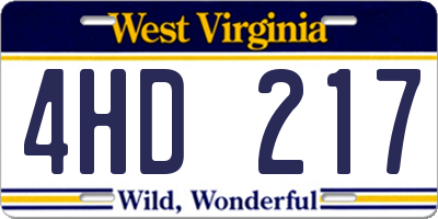 WV license plate 4HD217