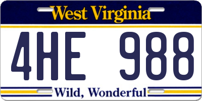 WV license plate 4HE988