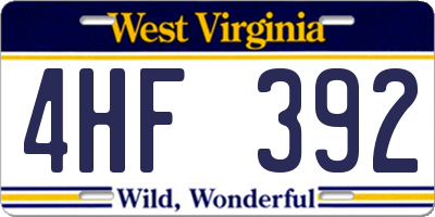 WV license plate 4HF392