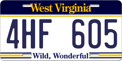 WV license plate 4HF605