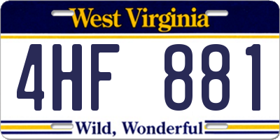 WV license plate 4HF881
