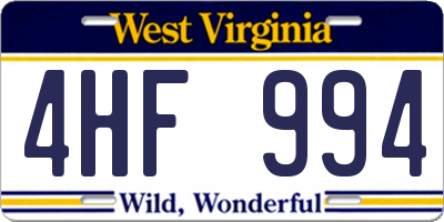 WV license plate 4HF994