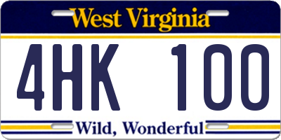 WV license plate 4HK100