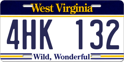 WV license plate 4HK132