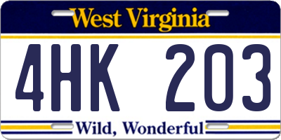 WV license plate 4HK203