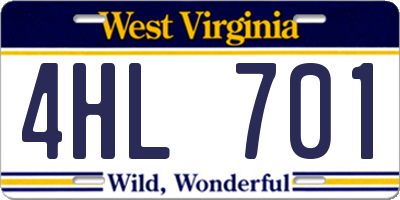 WV license plate 4HL701