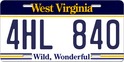 WV license plate 4HL840