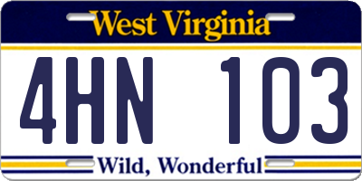 WV license plate 4HN103