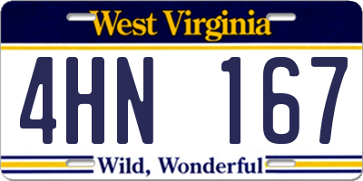 WV license plate 4HN167