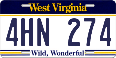 WV license plate 4HN274