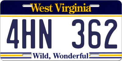 WV license plate 4HN362