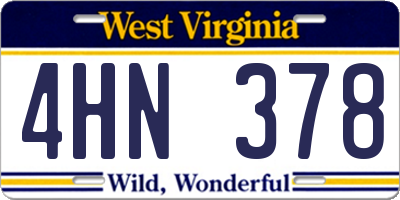 WV license plate 4HN378