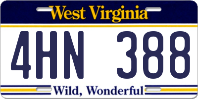 WV license plate 4HN388