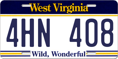 WV license plate 4HN408