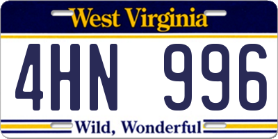 WV license plate 4HN996
