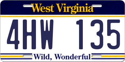 WV license plate 4HW135