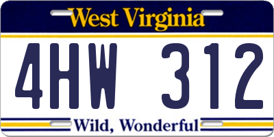 WV license plate 4HW312