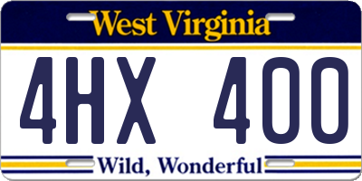 WV license plate 4HX400