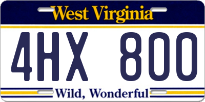WV license plate 4HX800
