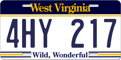 WV license plate 4HY217