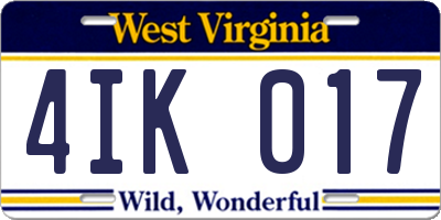 WV license plate 4IK017