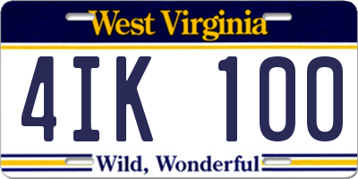 WV license plate 4IK100