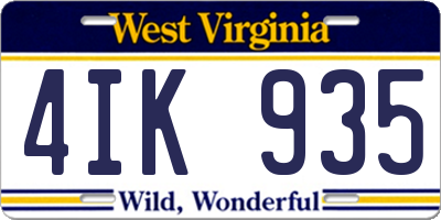 WV license plate 4IK935