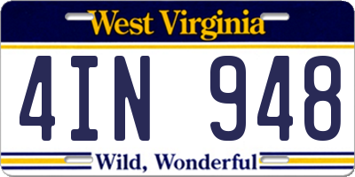 WV license plate 4IN948